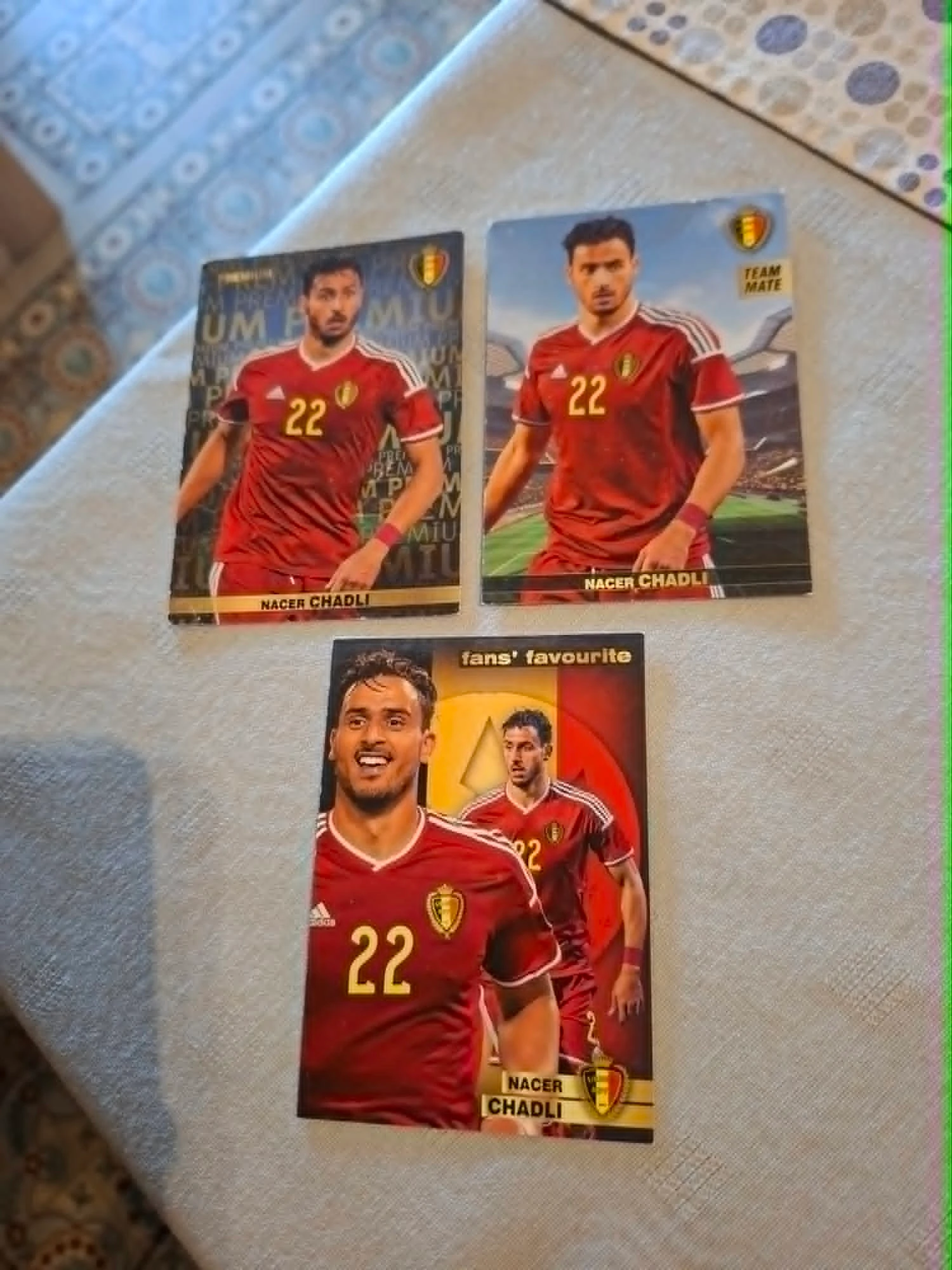 Panini / 3 Voetbalkaarten / Nacer Chadli / Rode Duivels